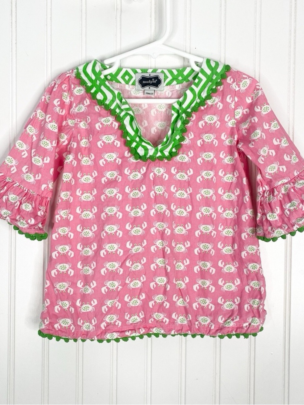 Mud Pie Pink & Green Crab-Print Girls' Top